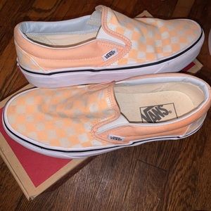 Peach Checker board slip on vans